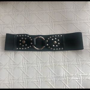 Black faux leather thick elastic stretchy belt